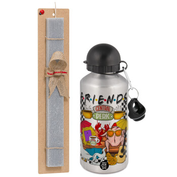 Friends, Easter Set, metallic silver aluminum water bottle (500ml) & aromatic flat Easter candle (30cm) (GRAY)