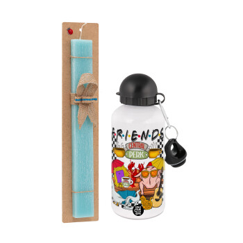 Friends, Easter Set, metallic aluminum water bottle (500ml) & scented flat candle (30cm) (TURQUOISE)