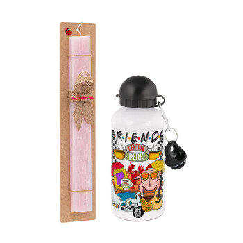 Friends, Easter Set, metallic aluminum bottle (500ml) & aromatic flat Easter candle (30cm) (PINK)