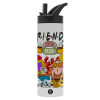 Metallic thermos bottle with straw & handle, stainless steel (Stainless steel 304), double-walled, 600ml.