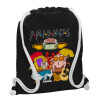 Backpack pouch GYMBAG Black, with pocket (40x48cm) & thick white cords