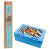 Easter Set, children's snack container BLUE & Easter aromatic flat candle (30cm) (TURQUOISE)