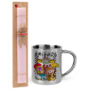 Easter Set, metallic thermal cup (300ml) & aromatic flat Easter candle (30cm) (PINK)