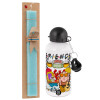 Easter Set, metallic aluminum water bottle (500ml) & scented flat candle (30cm) (TURQUOISE)