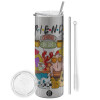 Tumbler stainless steel Silver 600ml, with metal straw & cleaning brush