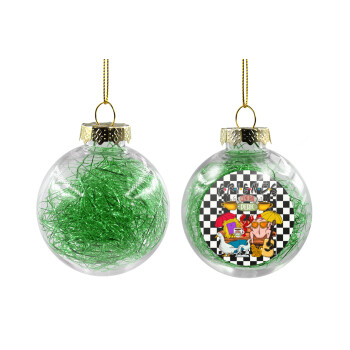 Friends, Transparent Christmas tree ball ornament with green filling 8cm