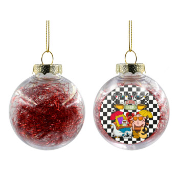 Friends, Transparent Christmas tree ball ornament with red filling 8cm