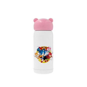 Sonic and friends, Ροζ ανοξείδωτο παγούρι θερμό (Stainless steel), 320ml