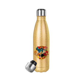 Sonic and friends, Glitter gold stainless steel thermos bottle, double-walled, 500ml