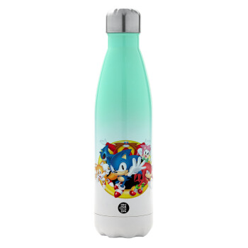 Sonic and friends, Μεταλλικό παγούρι θερμός Πράσινο/Λευκό (Stainless steel), διπλού τοιχώματος, 500ml