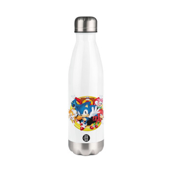 Sonic and friends, Μεταλλικό παγούρι θερμός Λευκό (Stainless steel), διπλού τοιχώματος, 500ml