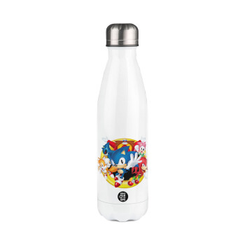 Sonic and friends, Μεταλλικό παγούρι θερμός Λευκό (Stainless steel), διπλού τοιχώματος, 500ml