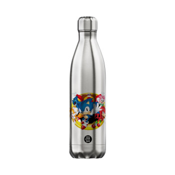 Sonic and friends, Μεταλλικό παγούρι θερμός Inox (Stainless steel), διπλού τοιχώματος, 750ml