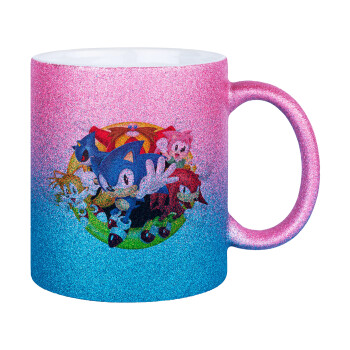 Sonic and friends, Κούπα Χρυσή/Μπλε Glitter, κεραμική, 330ml