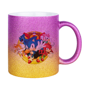 Sonic and friends, Κούπα Χρυσή/Ροζ Glitter, κεραμική, 330ml