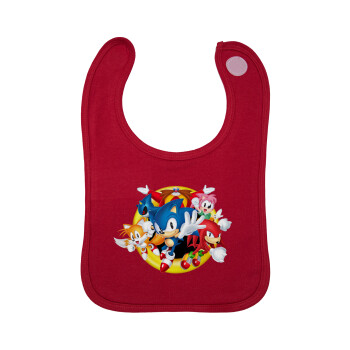 Sonic and friends, Σαλιάρα με Σκρατς Κόκκινη 100% Organic Cotton (0-18 months)