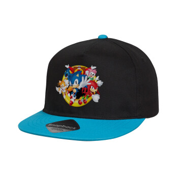 Sonic and friends, Καπέλο παιδικό Flat Snapback, Μαύρο/Μπλε (100% ΒΑΜΒΑΚΕΡΟ, ΠΑΙΔΙΚΟ, UNISEX, ONE SIZE)