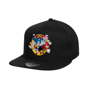 Sonic and friends, Children's Flat Snapback Hat, Black (100% COTTON, CHILD, UNISEX, ONE SIZE)