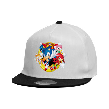 Sonic and friends, Καπέλο παιδικό Flat Snapback, Λευκό (100% ΒΑΜΒΑΚΕΡΟ, ΠΑΙΔΙΚΟ, UNISEX, ONE SIZE)