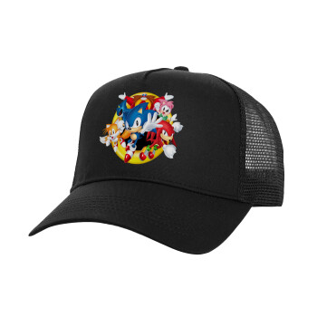 Sonic and friends, Structured Trucker Adult Hat, with Mesh, Black (100% COTTON, ADULT, UNISEX, ONE SIZE)