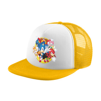 Sonic and friends, Adult Soft Trucker Hat with Yellow/White Mesh (POLYESTER, ADULT, UNISEX, ONE SIZE)