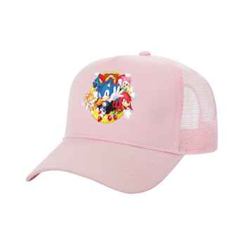 Sonic and friends, Adult Structured Trucker Hat, with Mesh, PINK (100% COTTON, ADULT, UNISEX, ONE SIZE)