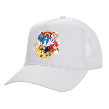 Sonic and friends, Structured Trucker Adult Hat, with Mesh, WHITE (100% COTTON, ADULT, UNISEX, ONE SIZE)