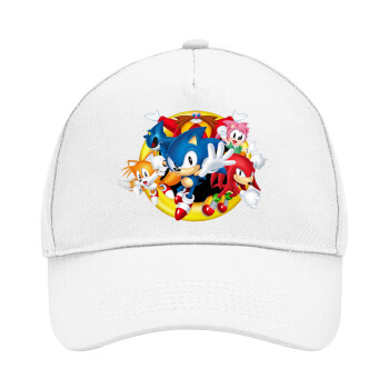 Sonic and friends, Adult Baseball Cap, Drill, White (100% COTTON, ADULT, UNISEX, ONE SIZE)