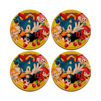 Sonic and friends, ΣΕΤ x4 Σουβέρ ξύλινα στρογγυλά plywood (9cm)