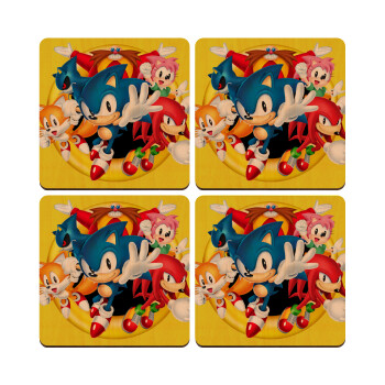 Sonic and friends, ΣΕΤ x4 Σουβέρ ξύλινα τετράγωνα plywood (9cm)