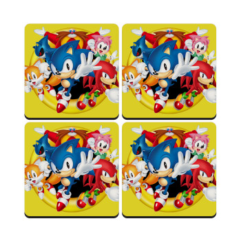 Sonic and friends, ΣΕΤ 4 Σουβέρ ξύλινα τετράγωνα (9cm)