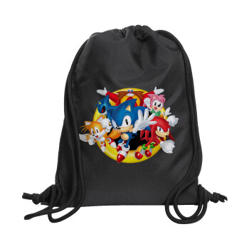 Sonic and friends, Τσάντα πλάτης πουγκί GYMBAG Μαύρη, με τσέπη (40x48cm) & χονδρά κορδόνια