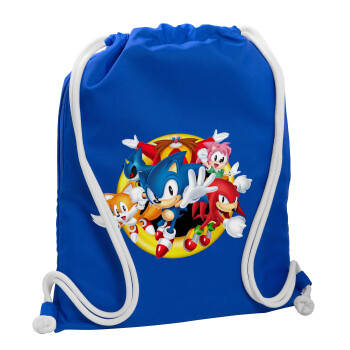 Sonic and friends, Backpack pouch GYMBAG Blue, with pocket (40x48cm) & thick cords