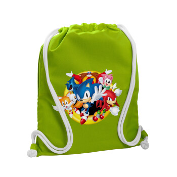 Sonic and friends, Τσάντα πλάτης πουγκί GYMBAG LIME GREEN, με τσέπη (40x48cm) & χονδρά κορδόνια