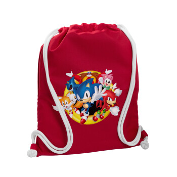 Sonic and friends, Τσάντα πλάτης πουγκί GYMBAG Κόκκινη, με τσέπη (40x48cm) & χονδρά κορδόνια