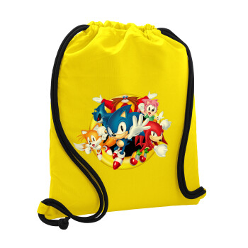 Sonic and friends, Τσάντα πλάτης πουγκί GYMBAG Κίτρινη, με τσέπη (40x48cm) & χονδρά κορδόνια