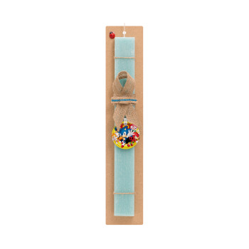 Sonic and friends, Easter Set, wooden keychain & aromatic flat Easter candle (30cm) (TURQUOISE)