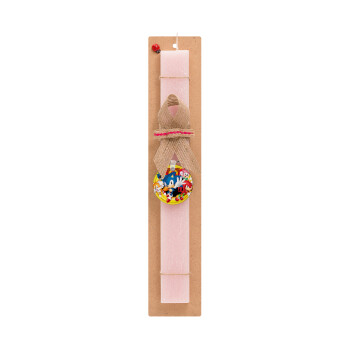 Sonic and friends, Easter Set, wooden keychain & scented flat Easter candle (30cm) (PINK)