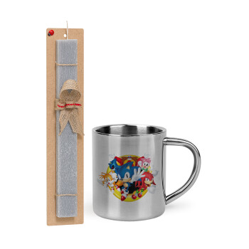 Sonic and friends, Easter Set, metallic thermal cup (300ml) & Easter aromatic flat candle (30cm) (GRAY)