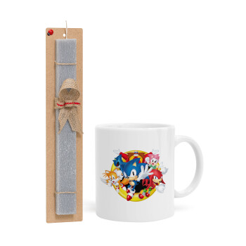 Sonic and friends, Πασχαλινό Σετ, Κούπα κεραμική (330ml) & πασχαλινή λαμπάδα αρωματική πλακέ (30cm) (ΓΚΡΙ)