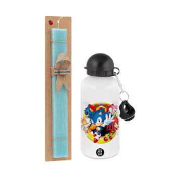 Sonic and friends, Easter Set, metallic aluminum water bottle (500ml) & scented flat candle (30cm) (TURQUOISE)