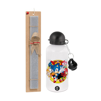 Sonic and friends, Easter Set, metallic aluminum water bottle (500ml) & aromatic flat Easter candle (30cm) (GRAY)