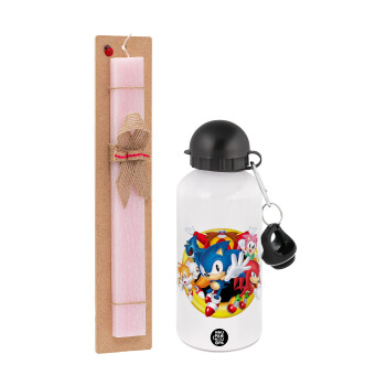 Sonic and friends, Easter Set, metallic aluminum bottle (500ml) & aromatic flat Easter candle (30cm) (PINK)