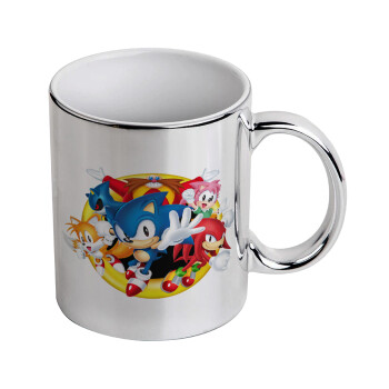 Sonic and friends, Mug ceramic, silver mirror, 330ml