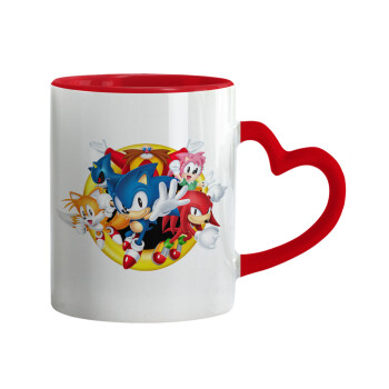 Sonic and friends, Mug heart red handle, ceramic, 330ml