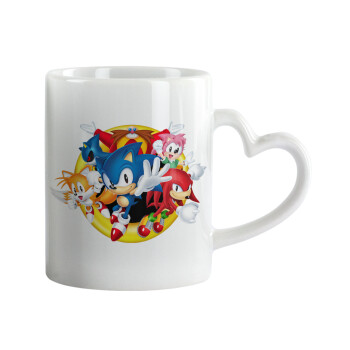 Sonic and friends, Κούπα καρδιά χερούλι λευκή, κεραμική, 330ml