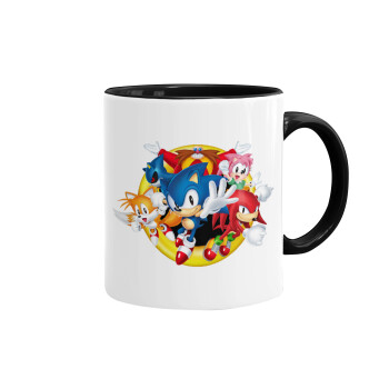 Sonic and friends, Κούπα χρωματιστή μαύρη, κεραμική, 330ml