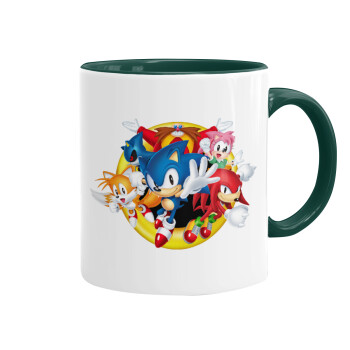 Sonic and friends, Κούπα χρωματιστή πράσινη, κεραμική, 330ml