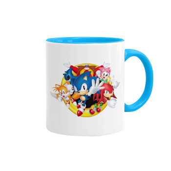 Sonic and friends, Κούπα χρωματιστή γαλάζια, κεραμική, 330ml