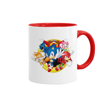 Sonic and friends, Κούπα χρωματιστή κόκκινη, κεραμική, 330ml